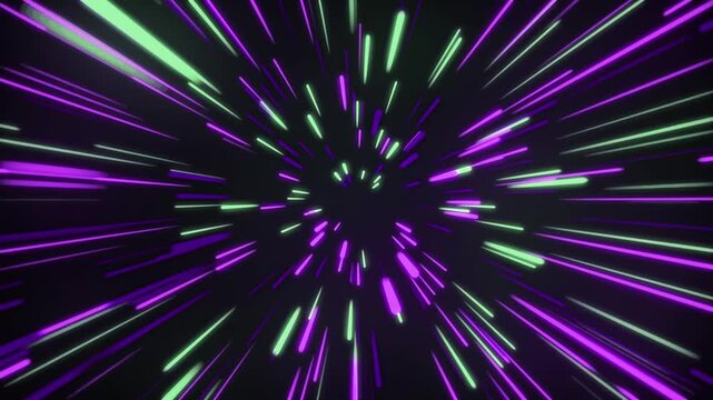 Neon hyperspace tunnel burst background animation, Neon light burst tunnel streaks radiating from center animation