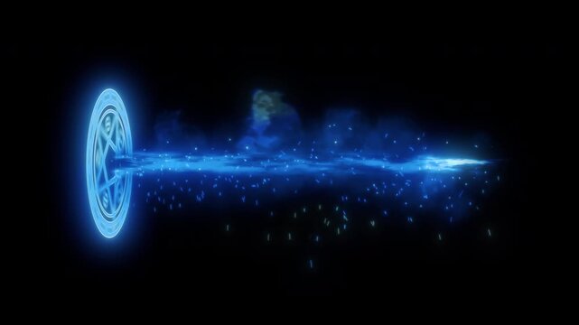 Blue Magical Rune Circle with Energy Beam Effect
