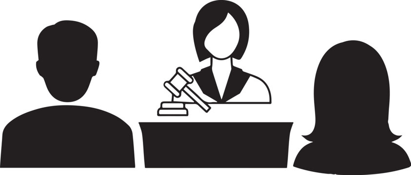 Divorcing process in justice and court building on a plain and bright white background