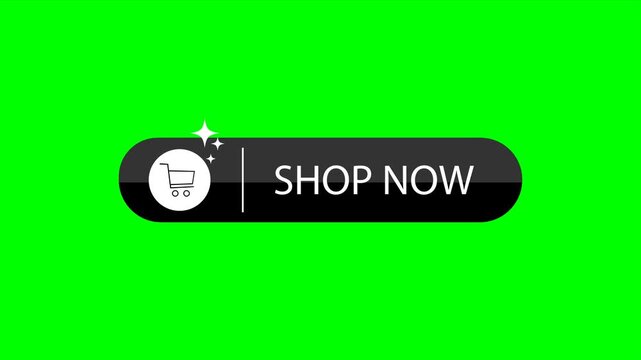 Clean animated &ldquo;Shop Now&rdquo; button with cart icon designed on green screen. Perfect for e-commerce advertisements, digital marketing campaigns, social media promotions.