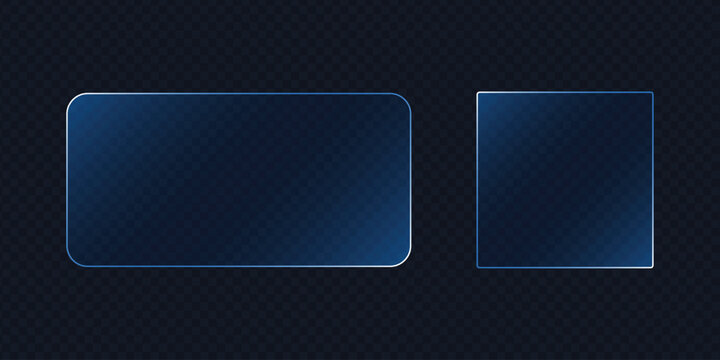 Glass morphism rectangle and square frames set. Transparent UI elements for website interface. Vector illustration