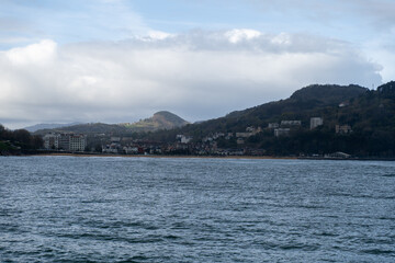 Fototapeta premium Panoramic view of San Sebastián coastline with Miramar Palace and Bay of Biscay, Basque Country, Spain