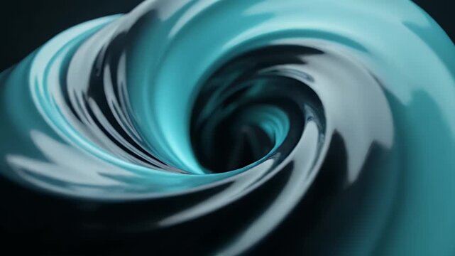 Abstract swirling teal and black shapes with luminous light.