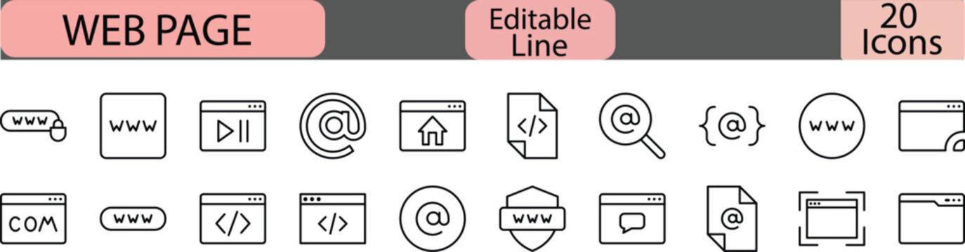 Web Page Outline Icons Collection &ndash; Clean webpage, browser, navigation, and internet content line icons for web, app, and UI design.