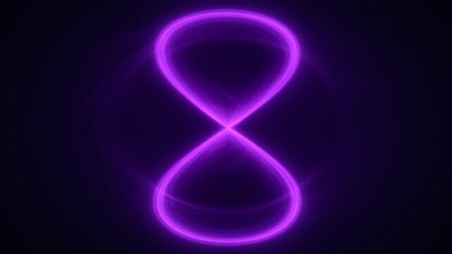 Glowing purple infinity symbol pulses with light. Abstract energy swirls around the glowing number eight