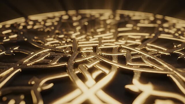 Intricate golden Celtic knot pattern with dramatic lighting.