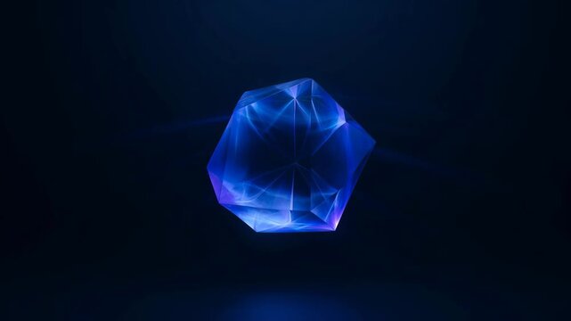 Glowing blue cube hovers in dark space. Energy pulses softly around its edges. Ideal for tech, magic. Suitable for UI