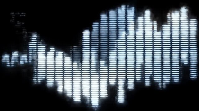 Abstract digital waveform display with blue LED bars on a dark background.