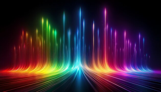 Colorful Neon Rainbow Aurora Borealis Or Laser Light Leaks Texture On Black Background