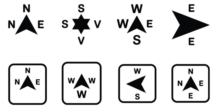 Compass Simple Line Icon Set Featuring Navigation Compass Symbols in Outline Style, Minimal Geometric Vector Design for User Interface, Mobile Apps and Travel Guides
