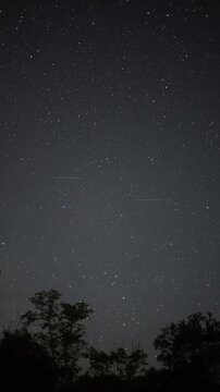 Milky way galaxy and meteor shower moving across the night sky