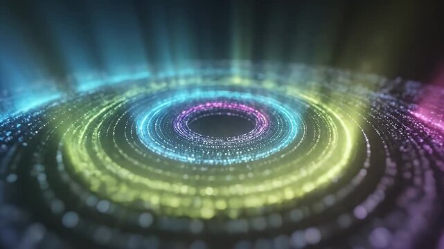 Abstract swirling lights in a circular pattern with neon hues.