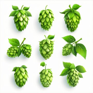 Hop cones icon, beer brewery symbol, humulus lupulus flower cones, hop plant beer manufacturing ingredient