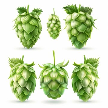 Hop cones icon, beer brewery symbol, humulus lupulus flower cones, hop plant beer manufacturing ingredient