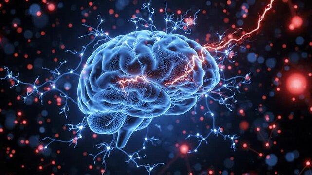 Digital human brain neural network with electric lightning sparks and synaptic connections artificial intelligence