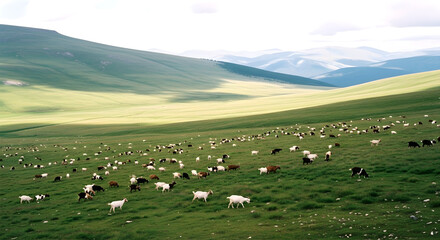 Obraz premium Goats grazing highland meadow captured in high definition for professional use in digital media