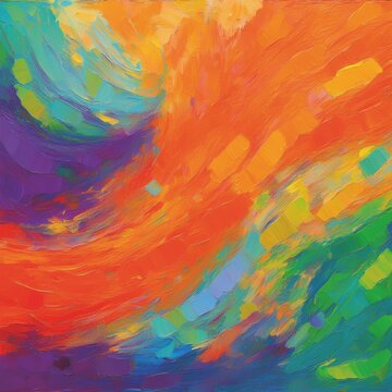 Wild and thick brushstrokes create an vibrant abstract work in orange and yellow