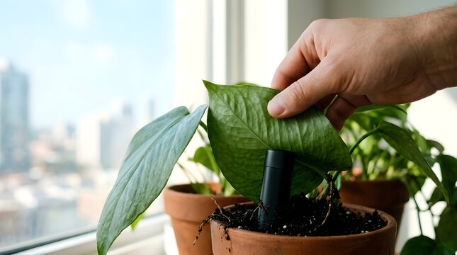 Monitoring indoor plant health with smart soil moisture sensor in urban apartment window