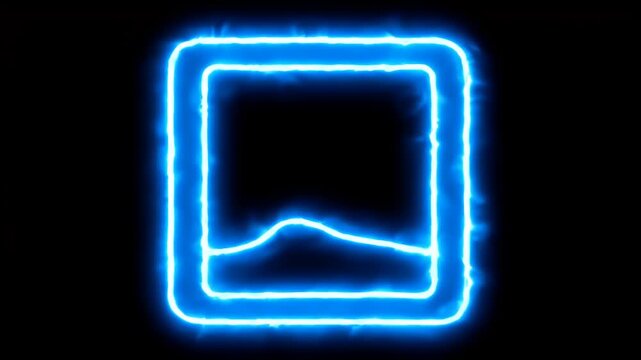 A glowing blue outline of a framed image on a black background.