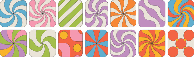 Obraz premium Retro Psychedelic Swirl and Geometric Patterns groovy