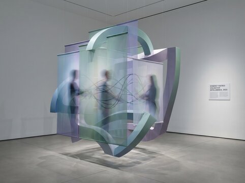 Translucent Pastel Geometric Sculpture in Modern Gallery Space