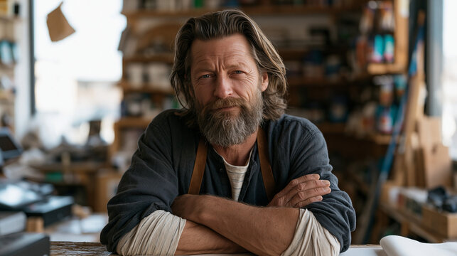 Small business owner refuses training session on new cloud-based POS system, arms folded across counter in family-run hardware store, digital transformation resistance concept,