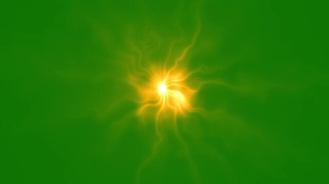 Flash FX thunder energy explosion featuring neon electric arcs, hand drawn anime lightning bolts, glowing spark particles, powerful cartoon blast overlay for action green scenes and VFX transitions