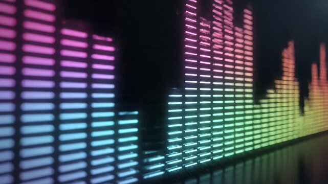 A digital sound equalizer displays bars of light in a spectrum of colors.