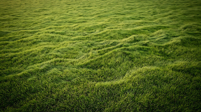 A close-up view of a vibrant green field of grass with wavy patterns