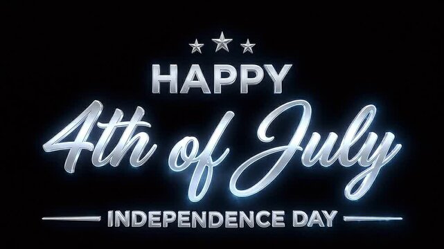 Glowing Metallic Happy 4th of July Independence Day Title Animation on Black Overlay on Black Background