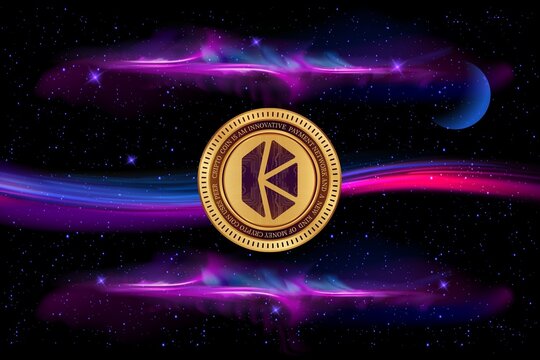 kyber network-knc cryptocurrency logos on digital background. 3d illustrations.