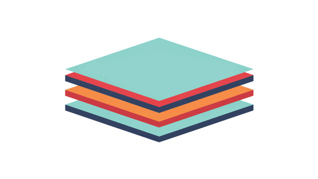 stack of colored square layers in perspective isolated on white