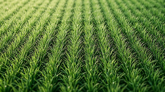 Rows of Lush Green Crops Stretching Towards the Horizon Under Soft Sunlight