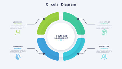 Obraz premium Circular diagram infographic business banner. Vector illustration with neumorphic design features for presentation slide. Abstract chart for data visualization and marketing strategy.