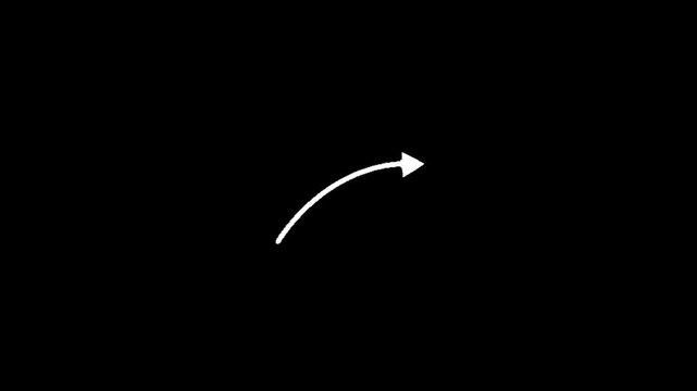 A white curved arrow pointing to the right on a solid black background
