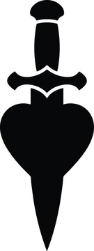 Heart Shaped Dagger Silhouette Icon Isolated on White Background Symbol of Love Passion and Strength