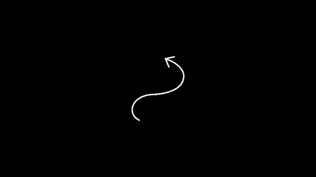 A white curved arrow on a black background pointing upwards to the right