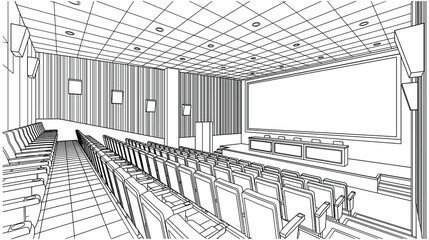 Fototapeta premium Empty interior of lecture hall with rows of arm chairs.