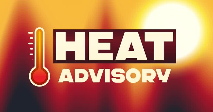 Heat advisory motion banner. Thermometer indicating extreme warmth and seasonal climate alert. Meteorology and weather forecast in summer season. Graphic animated cartoon