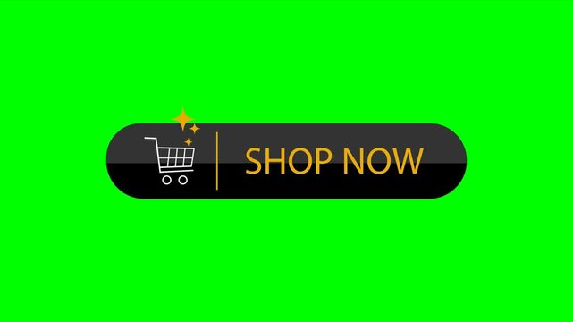 Shop Now Cart Button Motion with Graphic Push Pull on Green Screen for E-Commerce. 