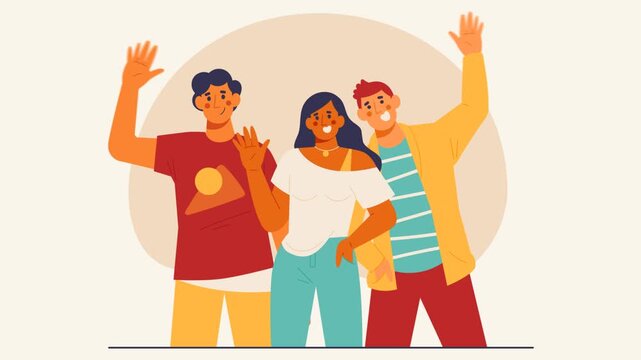 An animation of a Hand drawn flat design people waving illustration