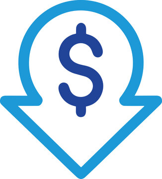 Down arrow icon with dollar sign inside