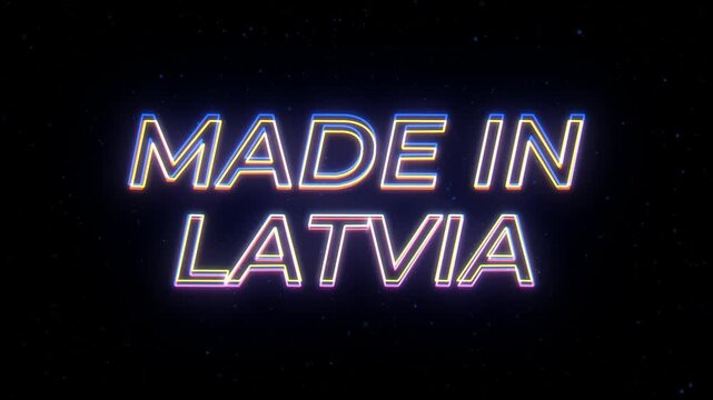 Made in Latvia Neon Sign Text with Classic Retro Theme