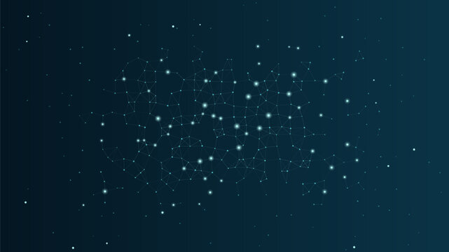 Teal technology background with abstract plexus network digital data pattern and glowing light dots