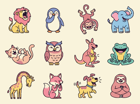 Cartoon animals in various poses.