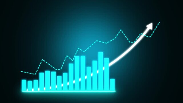 Business graph growth concept in allusive graph chart showing marketing sales profit increasing to future target. Excellent financial status of corporate business going up.