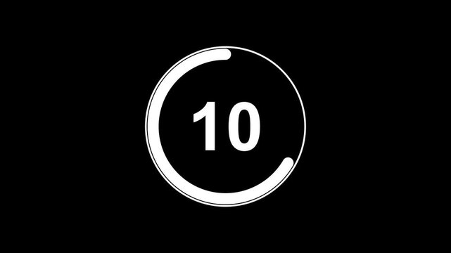 Circle countdown timer one minute animation from 15 to 0 second animation with alpha channel, 15 second countdown timer, Countdown video on black background.