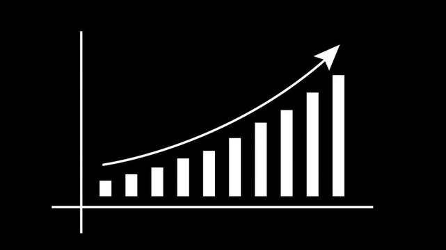 Motion animated footage of statistics bar growth with upward arrow - finance bar graph rising up, profit growth chart, positive increase chart, arrows axis, and business success animation