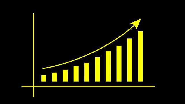 Motion animated footage of statistics bar growth with upward arrow - finance bar graph rising up, profit growth chart, positive increase chart, arrows axis, and business success animation