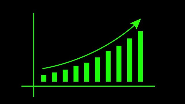 Motion animated footage of statistics bar growth with upward arrow - finance bar graph rising up, profit growth chart, positive increase chart, arrows axis, and business success animation